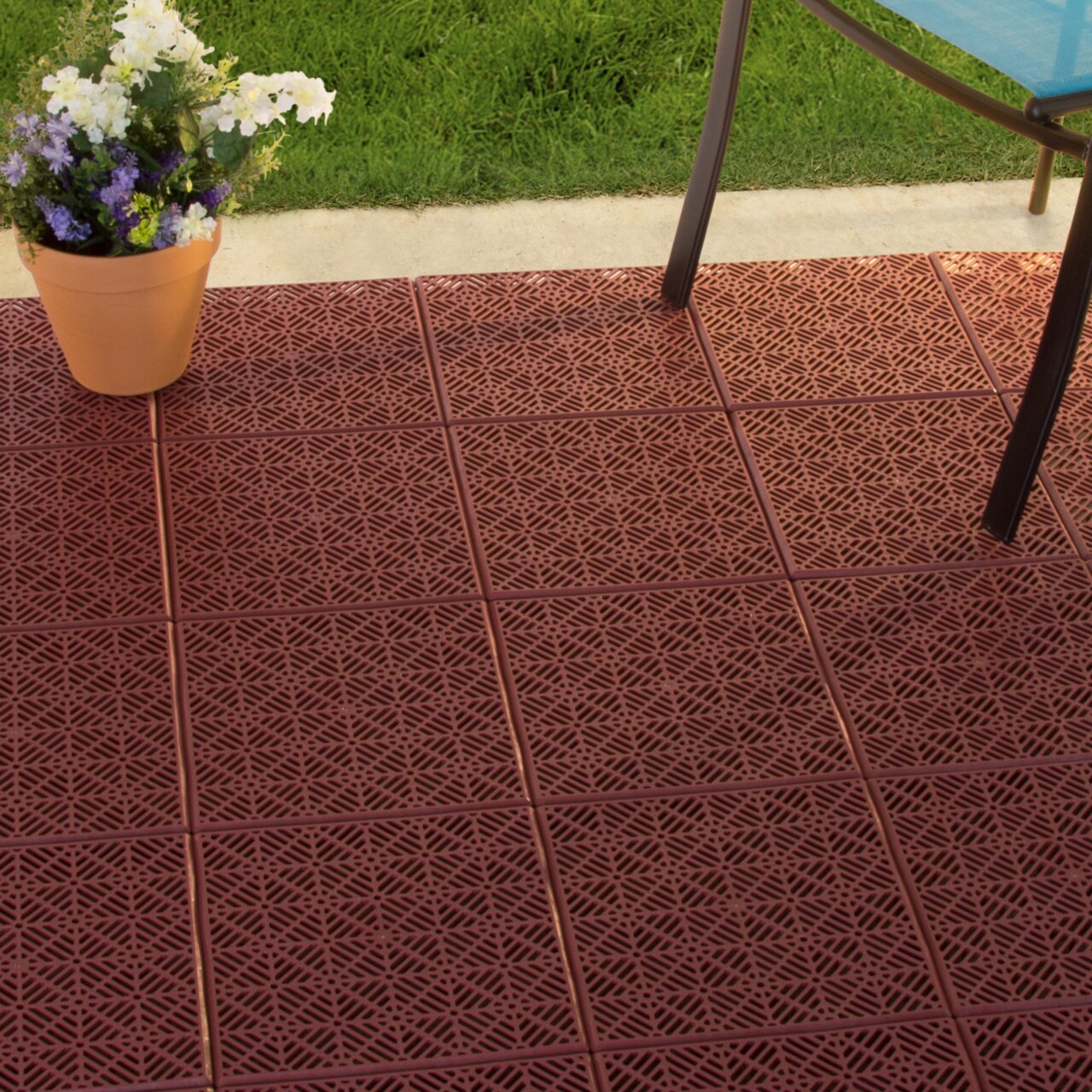 Pure Garden Interlocking Patio Tiles Terracotta 12X12 Set Of 6 Water Drainage